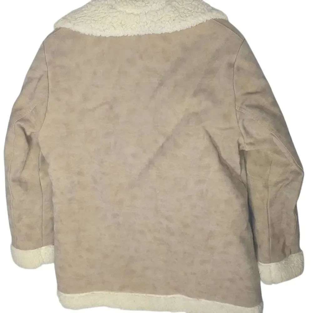 Vintage Faux Sherpa Leather Coat Vinyl Suede Womens L Large